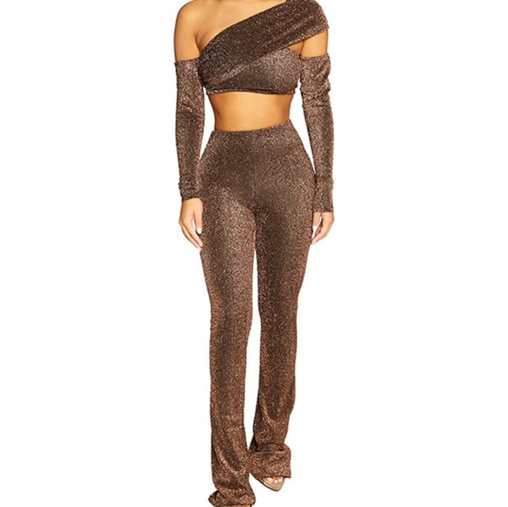 Brand New Naked Wardrobe Glow On Brown Pants set-M